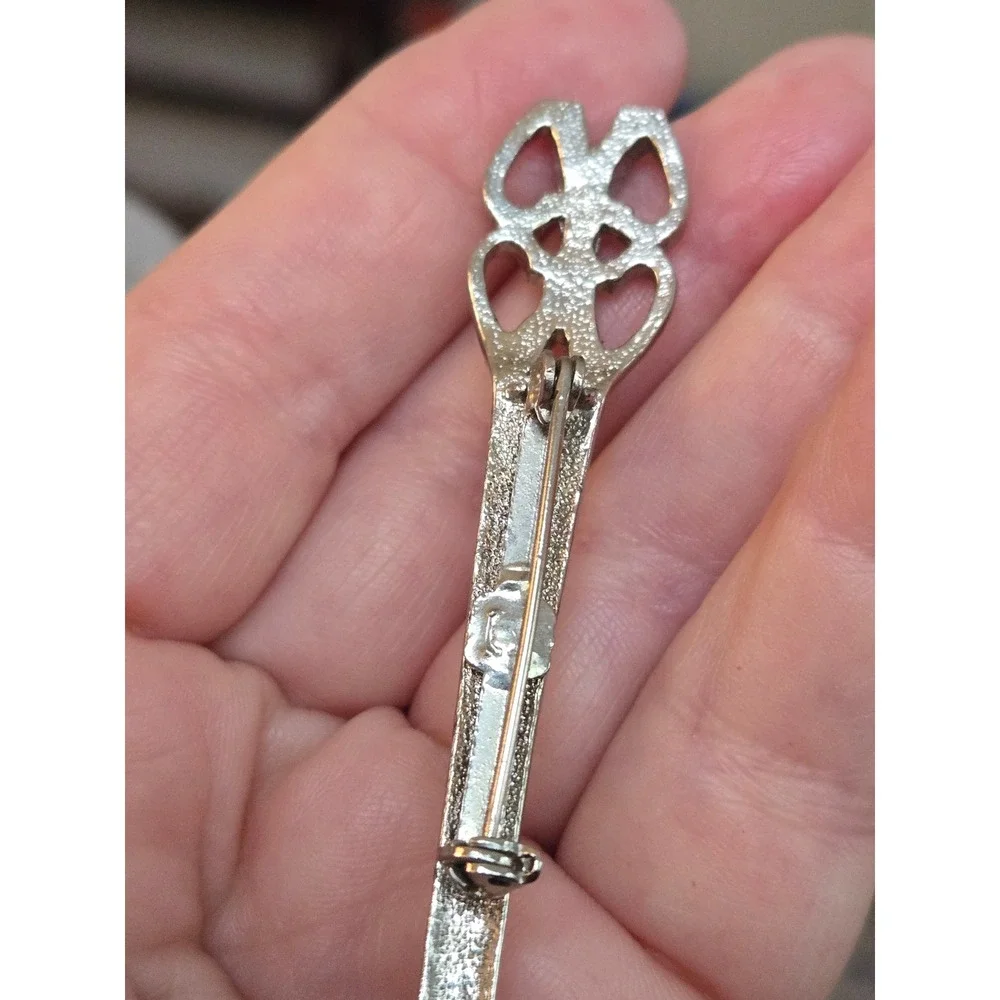 Scottish Celtic Pewter Twisting Sword Kilt Pin Brooch Vintage